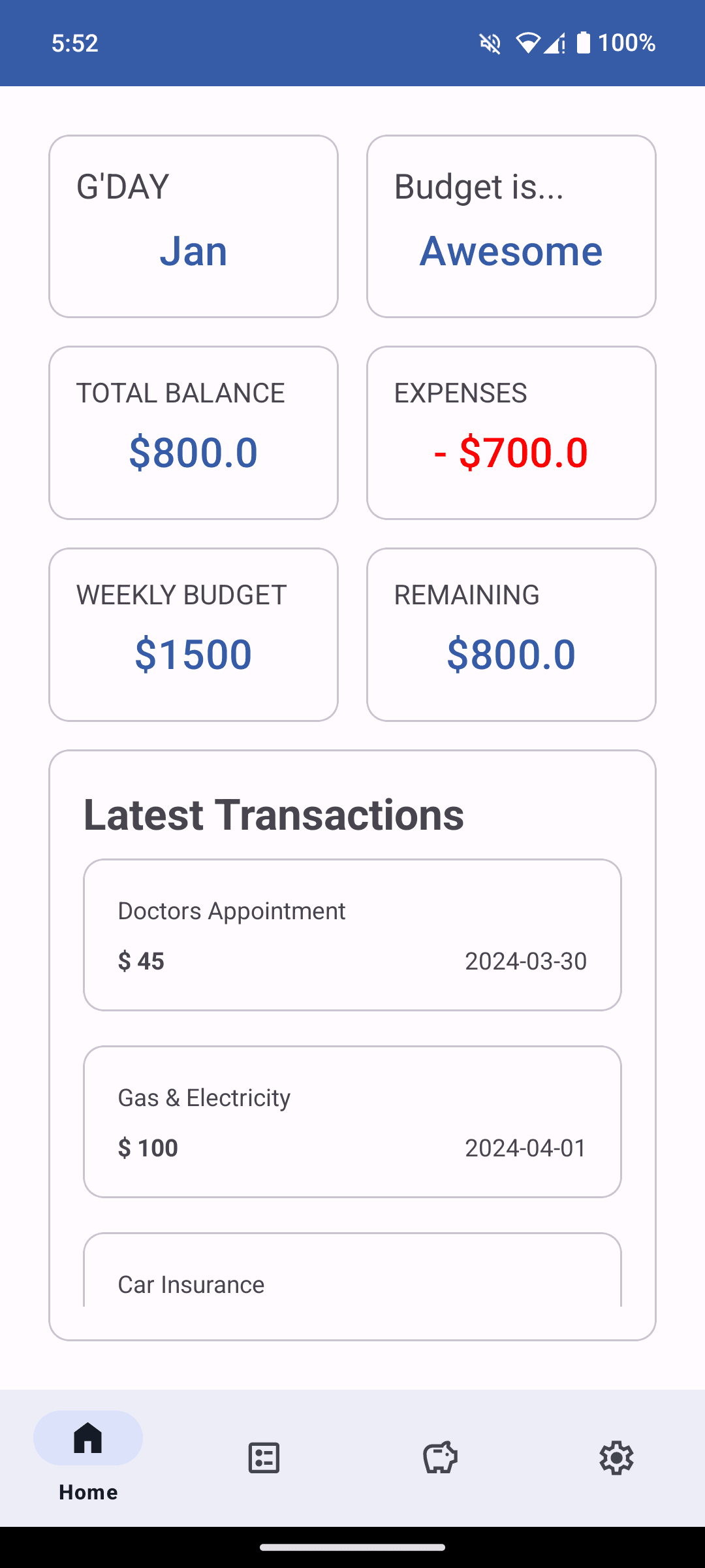 Home Tab BudgetMate