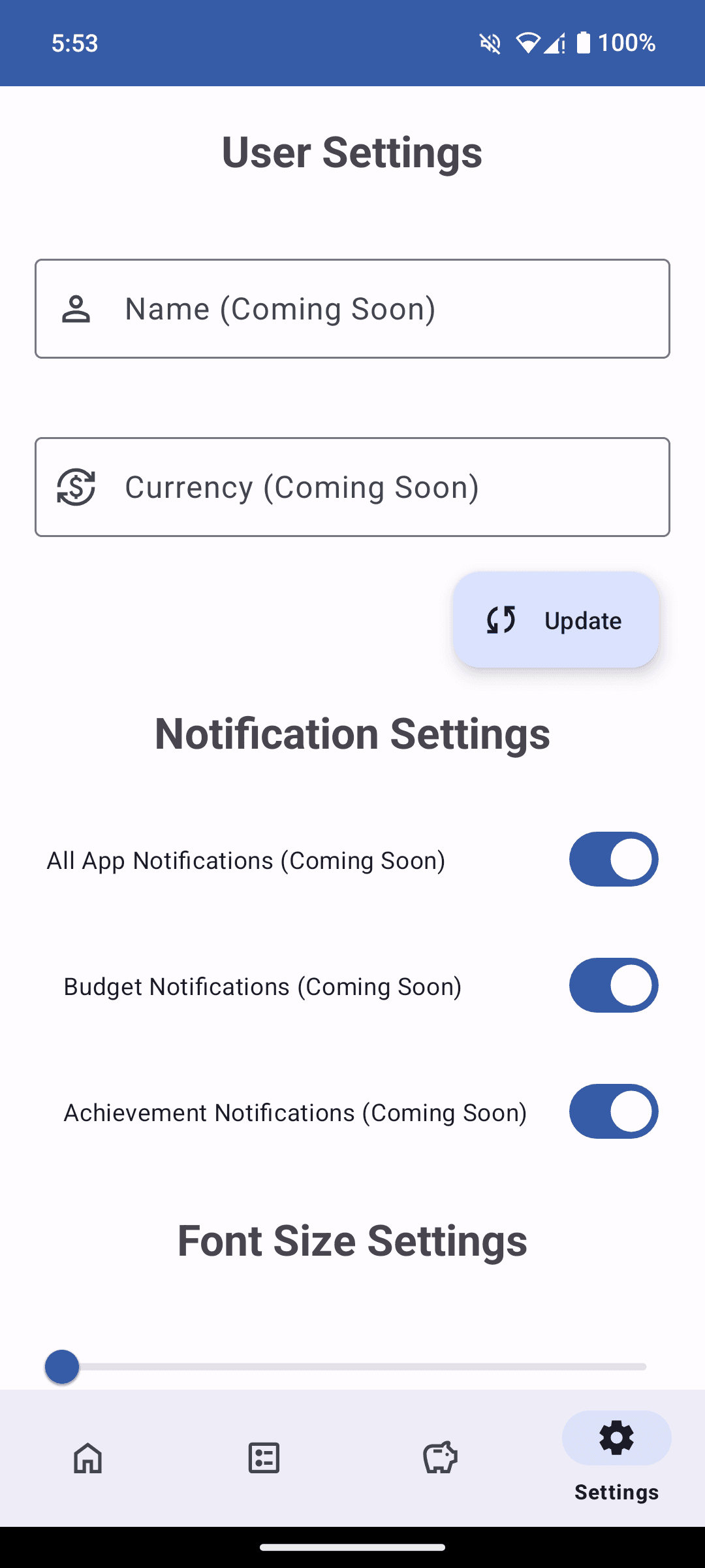 Settings Screen BudgetMate