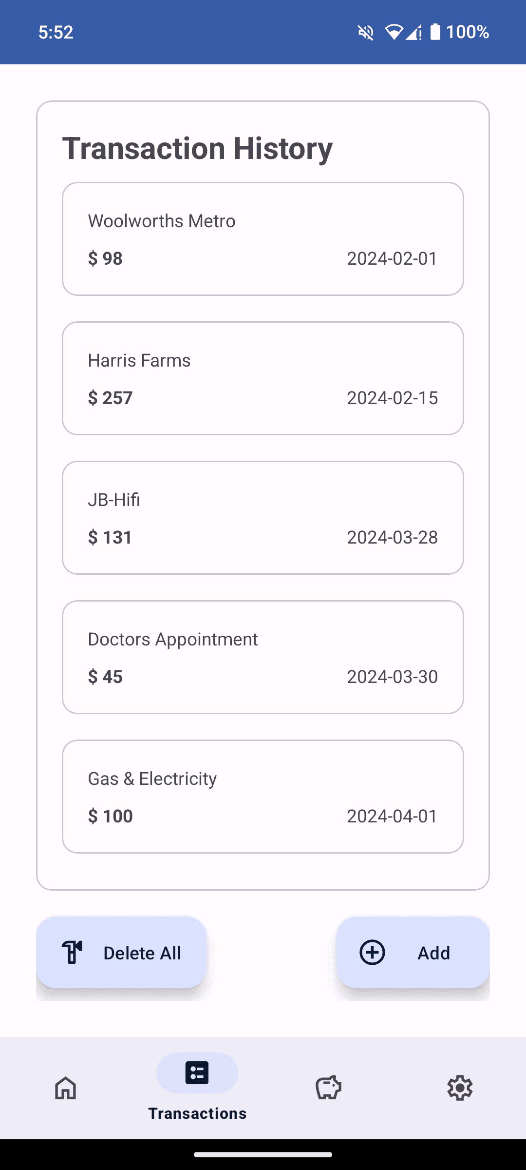 Transaction Screen BudgetMate